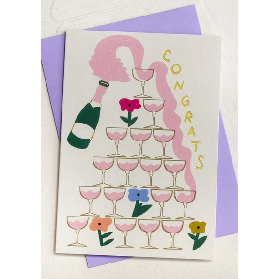 Congratulations Card with Champagne Tower Festive Champagne Flutes Design Perfect for Wedding, Graduation, and Celebratory Occasions Envelope Included