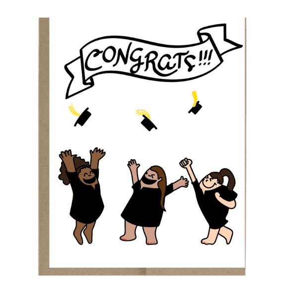 Congratulations Card Cheerful Hand-Drawn Characters Celebrating Success Perfect for Graduation or Special Achievements Envelope Included