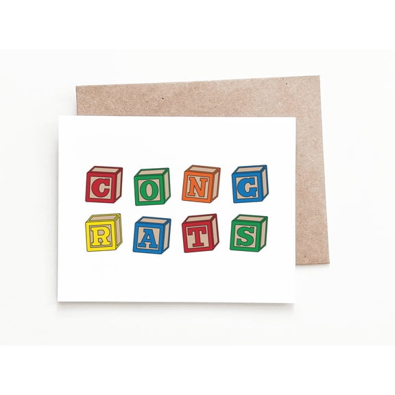 Congratulations Card with Colorful Building Blocks  Perfect Celebration Greeting for Graduations, Achievements, and Special Occasions  Envelope Included