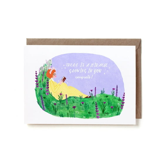 Congratulations Card for Expecting Parents – "There is a Miracle Growing in You" – Cute Illustrated Design – Envelope Included, Blank Inside – Perfect for Baby Showers or Announcements