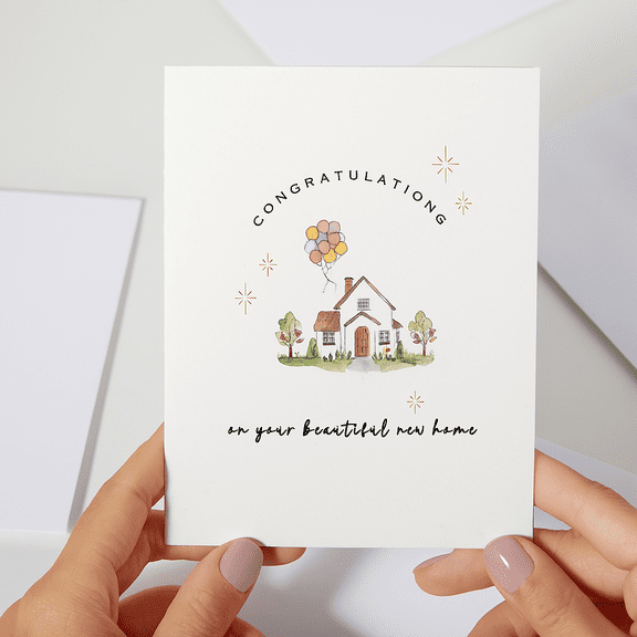 Congratulations Card for New Home Charming House and Balloon Design Blank Inside with Envelope Perfect Gift for Housewarming Celebrations