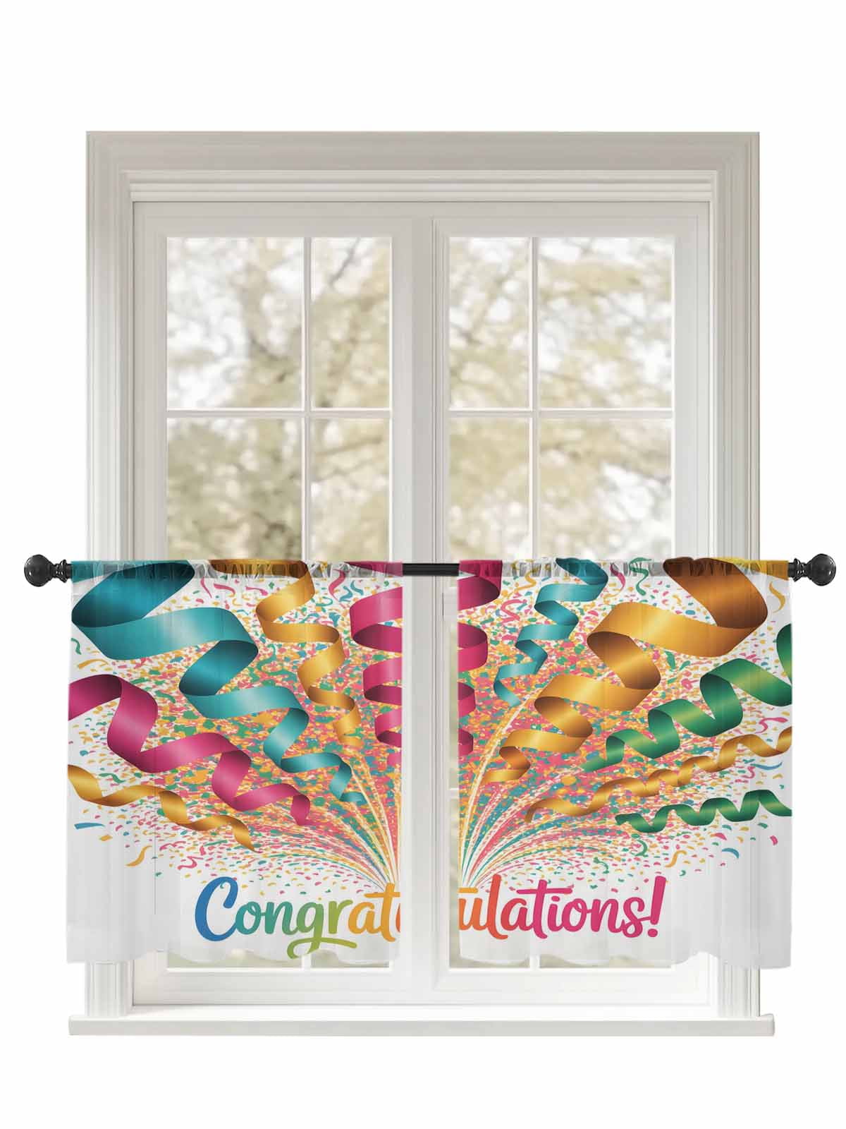 Congratulations Celebration Sheer Curtains 54 Inch Long 2 Panels ...
