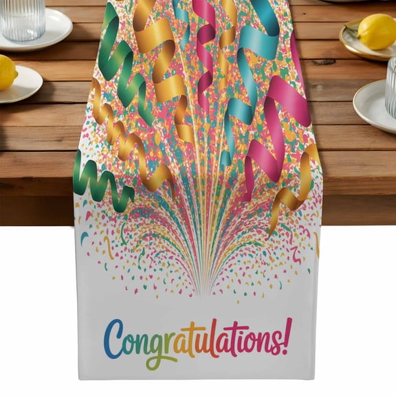Congratulations Celebration Table Runner, Colorful Lines Ribbon Gradient Kitchen Table Runners Dress Scarves for Table Decorations Party/Restaurant/Indoor Outdoor Use, 13x120in