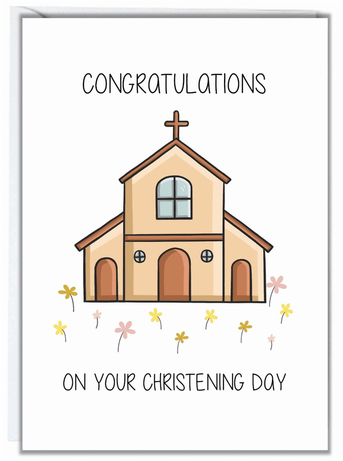 Congratulations on Your Christening Day Card Cute Church Illustration Blank Inside for Personal Messages Perfect for Celebrating Christenings and Baptisms