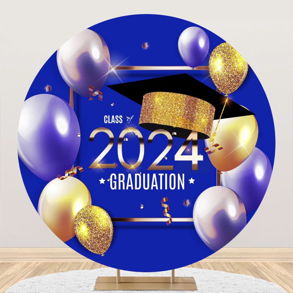 Graduation Backdrop - Black And Gold Class Of 2025 Round Banner 7.2ft Diameter