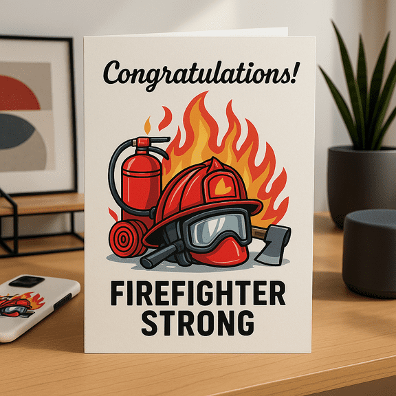 Congratulations Firefighter Card  Firefighter Strong Design  Perfect for New Graduates, Promotions, or Appreciation  Blank Inside with Envelope Included