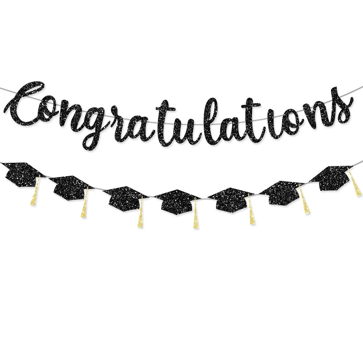 Congratulations Glitter Banner with Graduation Cap Garland, Black and ...