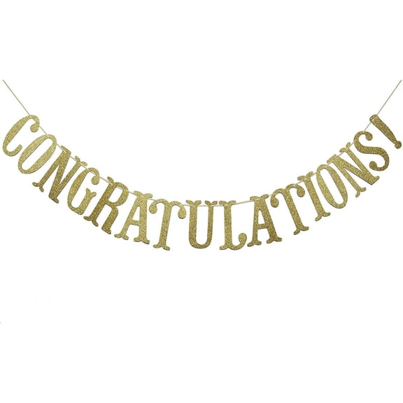Congratulations Glitter Sign Banner- Graduation, Wedding, Retirement Party Supplies Decorations (Gold)