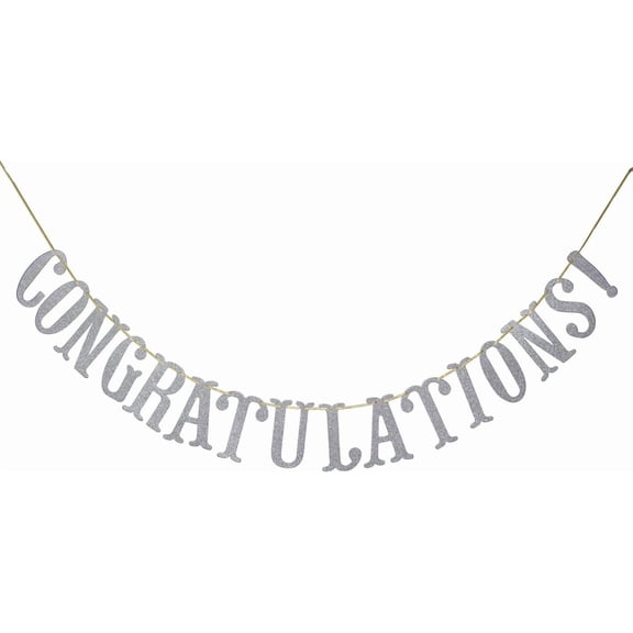 Congratulations Glitter Sign Banner- Graduation, Wedding, Retirement Party Supplies Decorations (Silver)