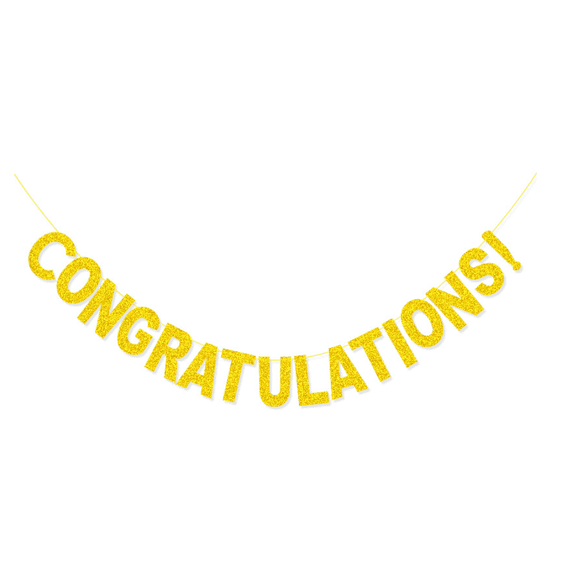 Congratulations Gold Glitter Banner, Party Decoration, Hanging Letter Sign