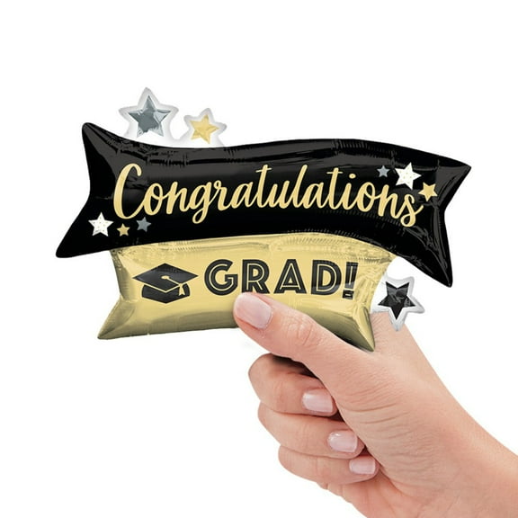 Congratulations Grad Gold & Black Mini Shape (Air-Fill Only) Foil Mylar Balloon - Party Supplies Decorations