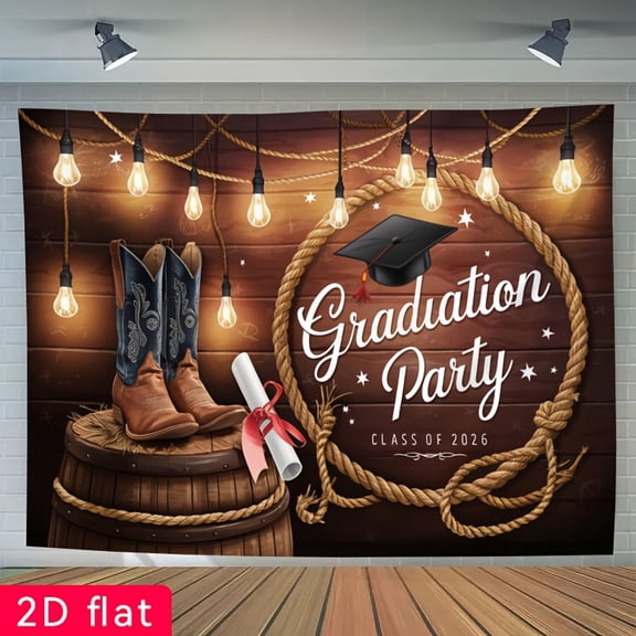 Congratulations Graduate Backdrop Rustic Wooden Board Class of 2026 Graduation Background Western Cowboy Boot Congrats Grad Party Decorations Banner Supplies Photo Booth Props