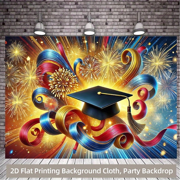 Congratulations Graduation Backdrop Sparkling Fireworks Confetti Congrats 2026 Background Blue Gold Class of 2026 Graduation Party Decorations Banner Supplies Photo Booth Props