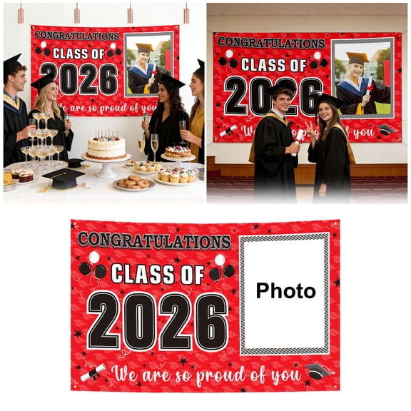 Congratulations Graduation Background Banner for Class of 2026 Red Party Photo Booth Backdrop Perfect for High School and College Graduation Celebrations BA