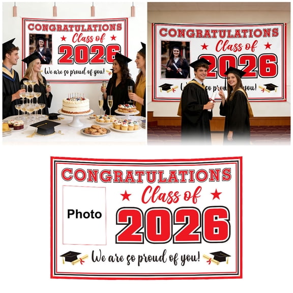 Congratulations Graduation Background Banner for Class of 2026 Red Party Photo Booth Backdrop Perfect for High School and College Graduation Celebrations DA