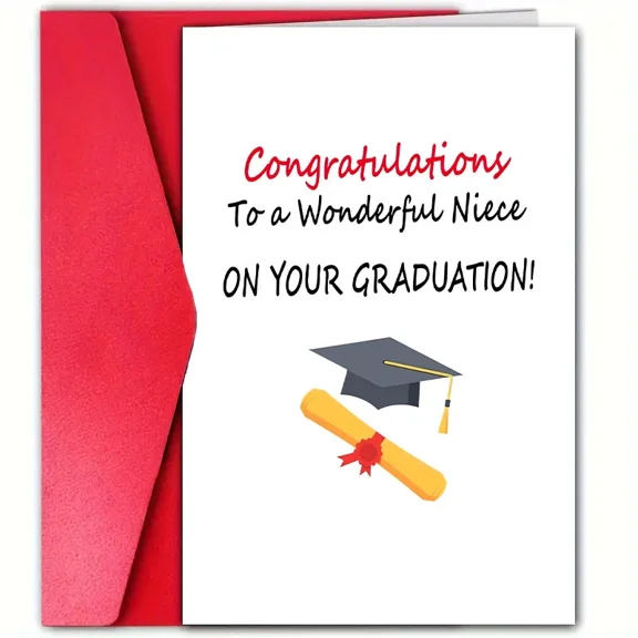 Congratulations Graduation Card for Niece  Fun Cap & Diploma Design  Envelope Included, Blank Inside  Perfect Graduation Gift for Niece