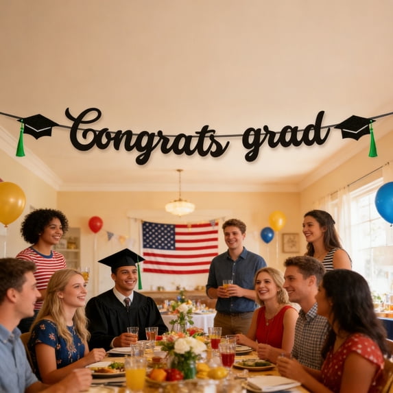 Congratulations Graduation Decorations Class of 2026, Pre-strung Black Glitter Congrats Grad Banner, Grad Party Senior College High School Classroom Table Decor Hanging Garland Sign Favors Supplies