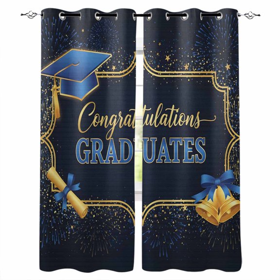 Congratulations Graduations Kitchen Curtains Blue Graduation Cap Firework Cafe Short Curtains for Bathroom Blackout Window Curtain Small Window Tier Drapes for Bedroom Living Room 27.5"x39"x2