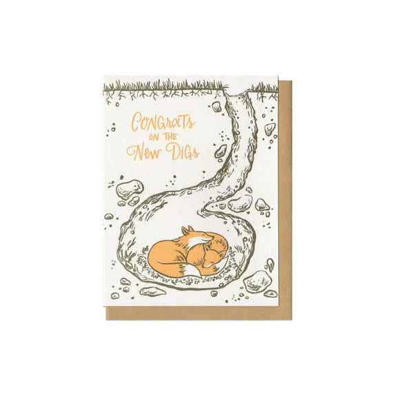 Congratulations on the New Digs Card  Adorable Fox Design  Perfect for Housewarming, New Home, or Moving Celebrations  Blank Inside with Envelope Included
