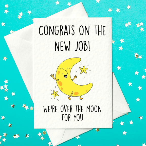 Congratulations on the New Job Greeting Card Cute Moon Design with Stars Blank Inside for Personalized Messages Perfect for Celebrating Job Success