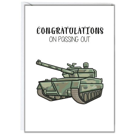 Congratulations on Passing Out Card  Funny Military Tank Design  Blank Inside, Envelope Included  Perfect for Graduation or Achievement Celebrations