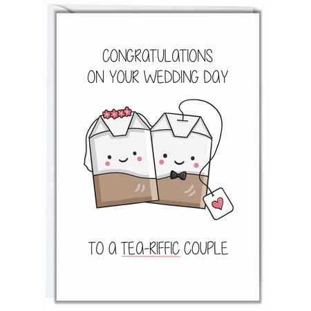 Congratulations Wedding Card for Tea-Loving Couples – Cute Illustration of Bride and Groom Tea Bags – Perfect for Weddings, Engagements, or Anniversaries