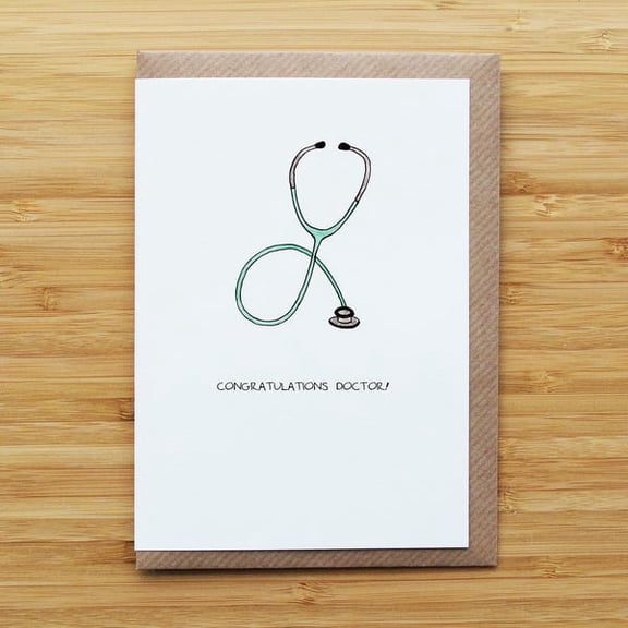 Congratulations card for new doctors with stethoscope artwork, suitable for medical graduates and achievements.