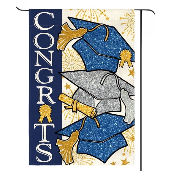 Congratulations on the graduation garden flag, 12x18 inch double-sided polyester, graduation hat, graduation ceremony class, 2026 size outdoor decoration