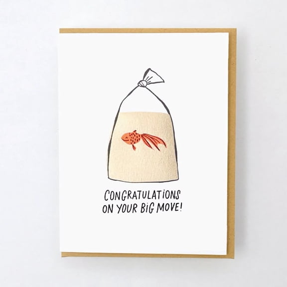 Congratulations on Your Big Move Card Cute Goldfish in Bag Design Blank Inside Perfect for Housewarming, New Home, or Moving Day Gift