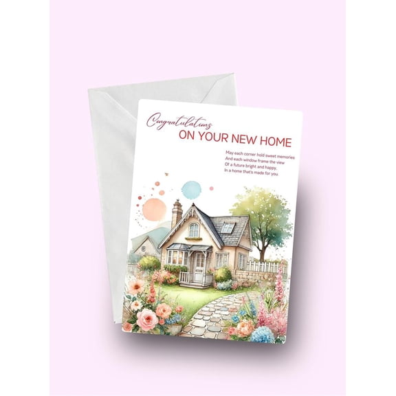Congratulations on Your New Home Card Beautiful House Illustration Inspirational Poem Inside Perfect Gift for Housewarming Celebrations