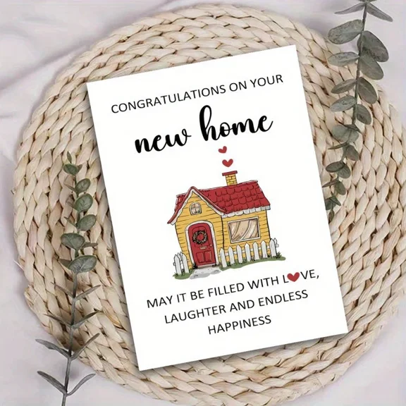 Congratulations on Your New Home Card Cute House Design Blank Inside for Personal Messages Perfect Gift for Housewarming Celebrations
