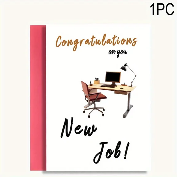 Congratulations on Your New Job Card Stylish Desk Design Blank Inside for Personal Messages Perfect for Celebrating Career Success