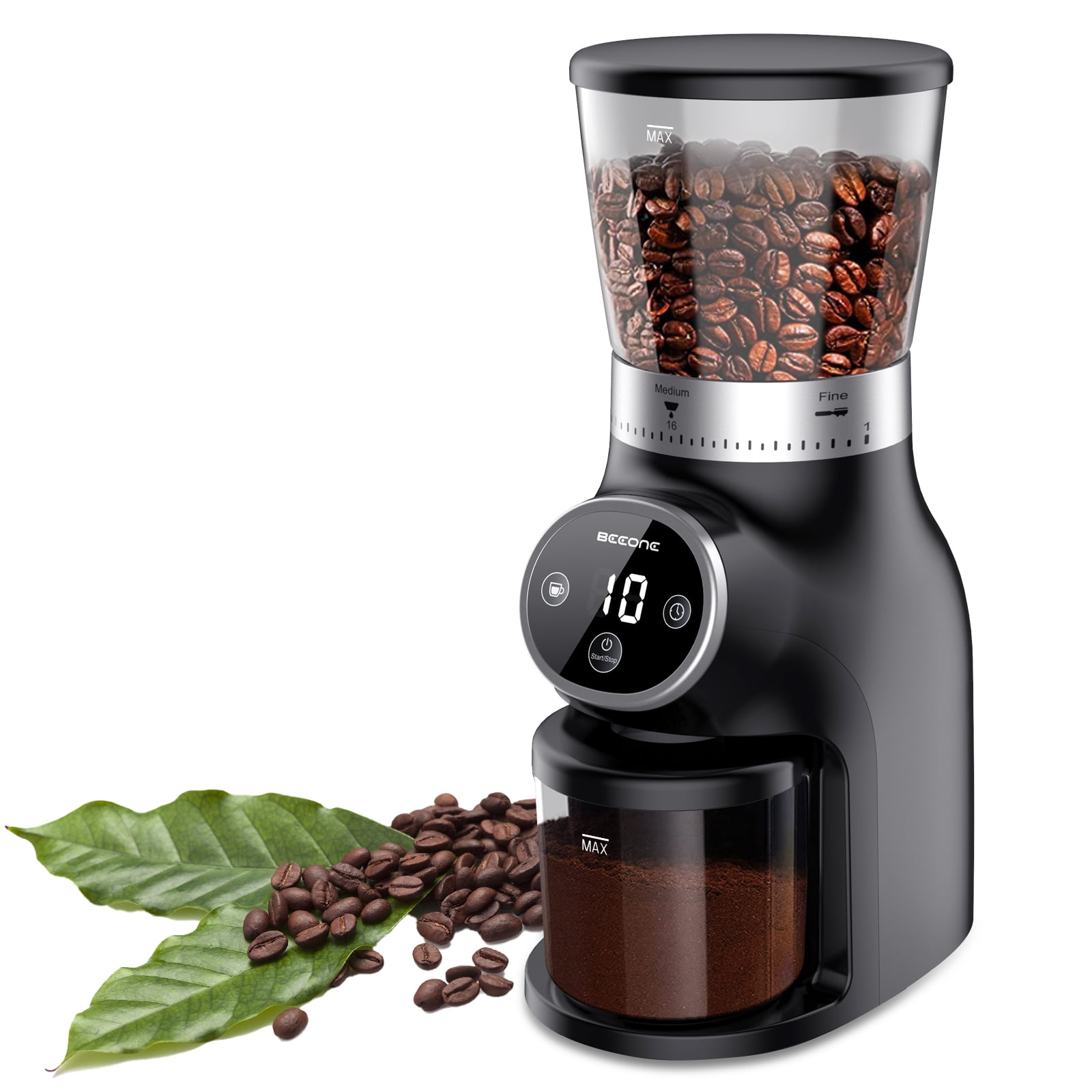 Conical Burr Coffee Bean Grinder with Precision Timer , Espresso Grinder with 31 Precise Settings for Home Use , Coffee Bean Grinder Electric with Touchscreen , Countdown Display, Black