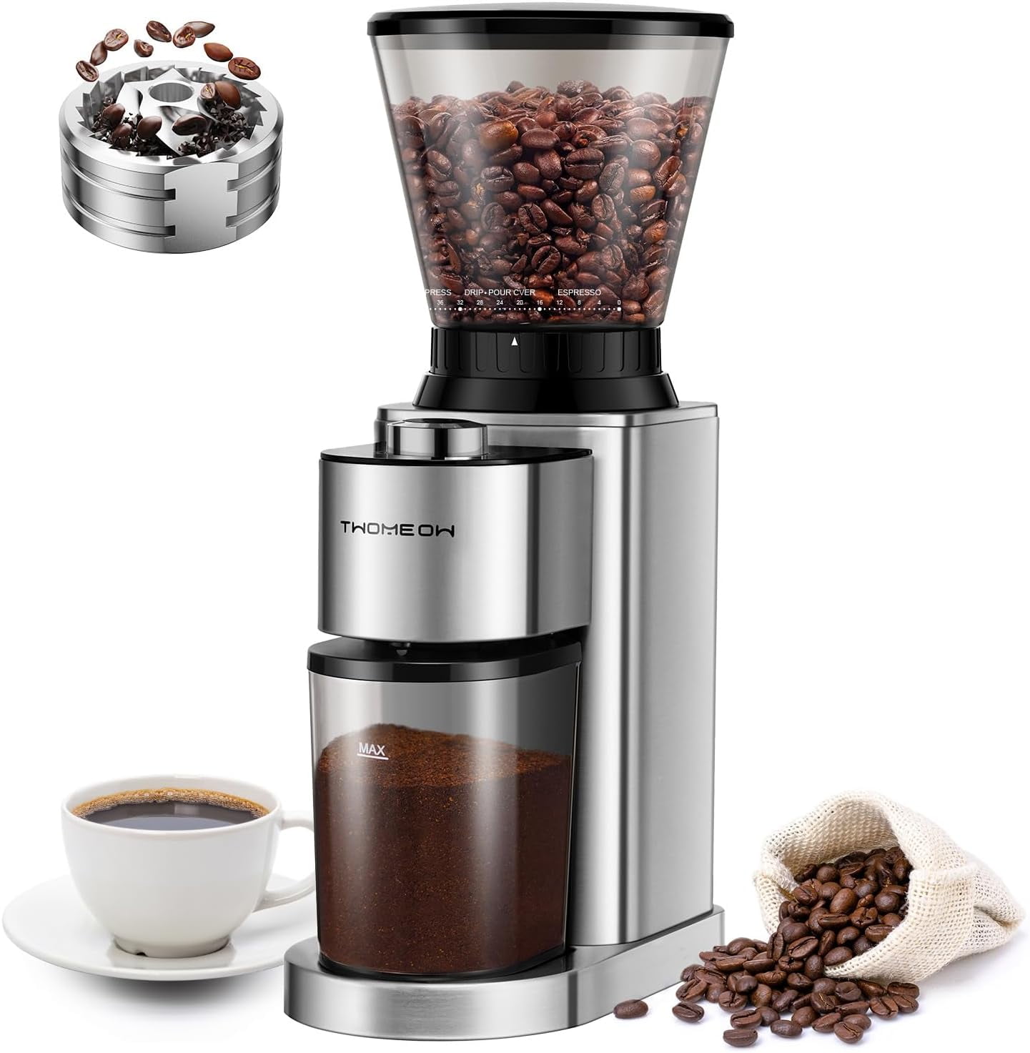 Conical Burr Coffee Grinder Electric, Antistatic Coffee Bean Grinder
