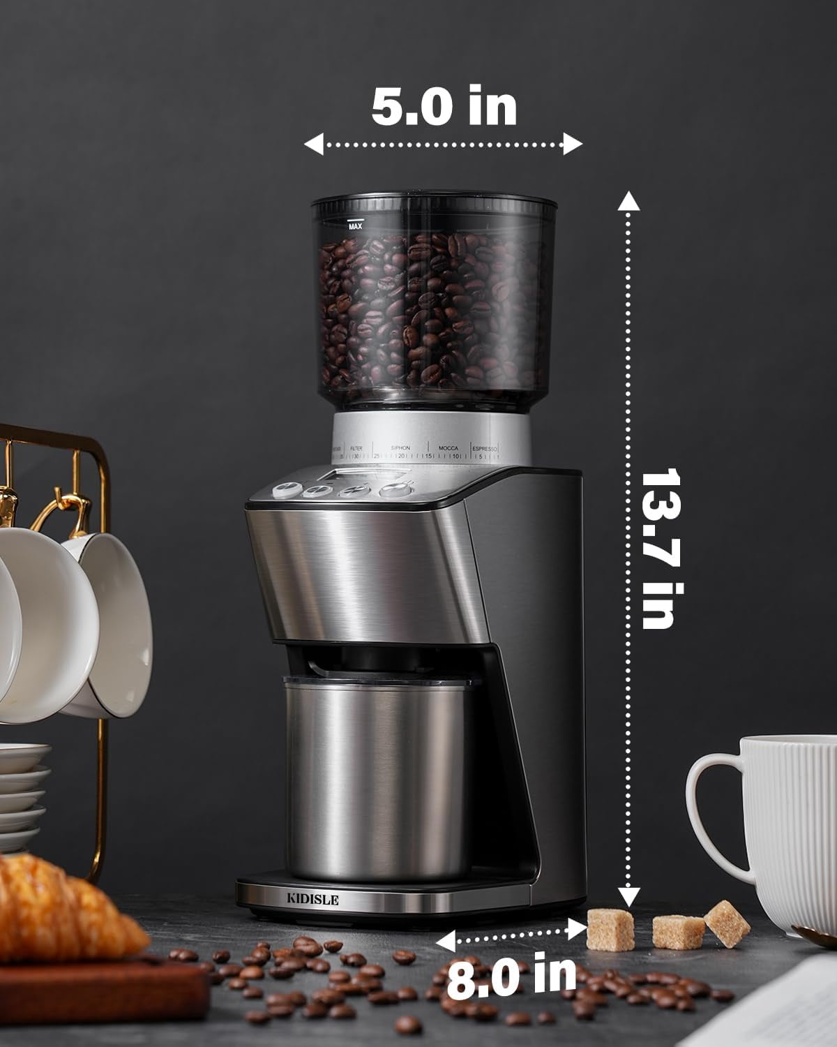 Conical Burr Coffee Grinder Electric with 51 Settings for Espresso and French Press
