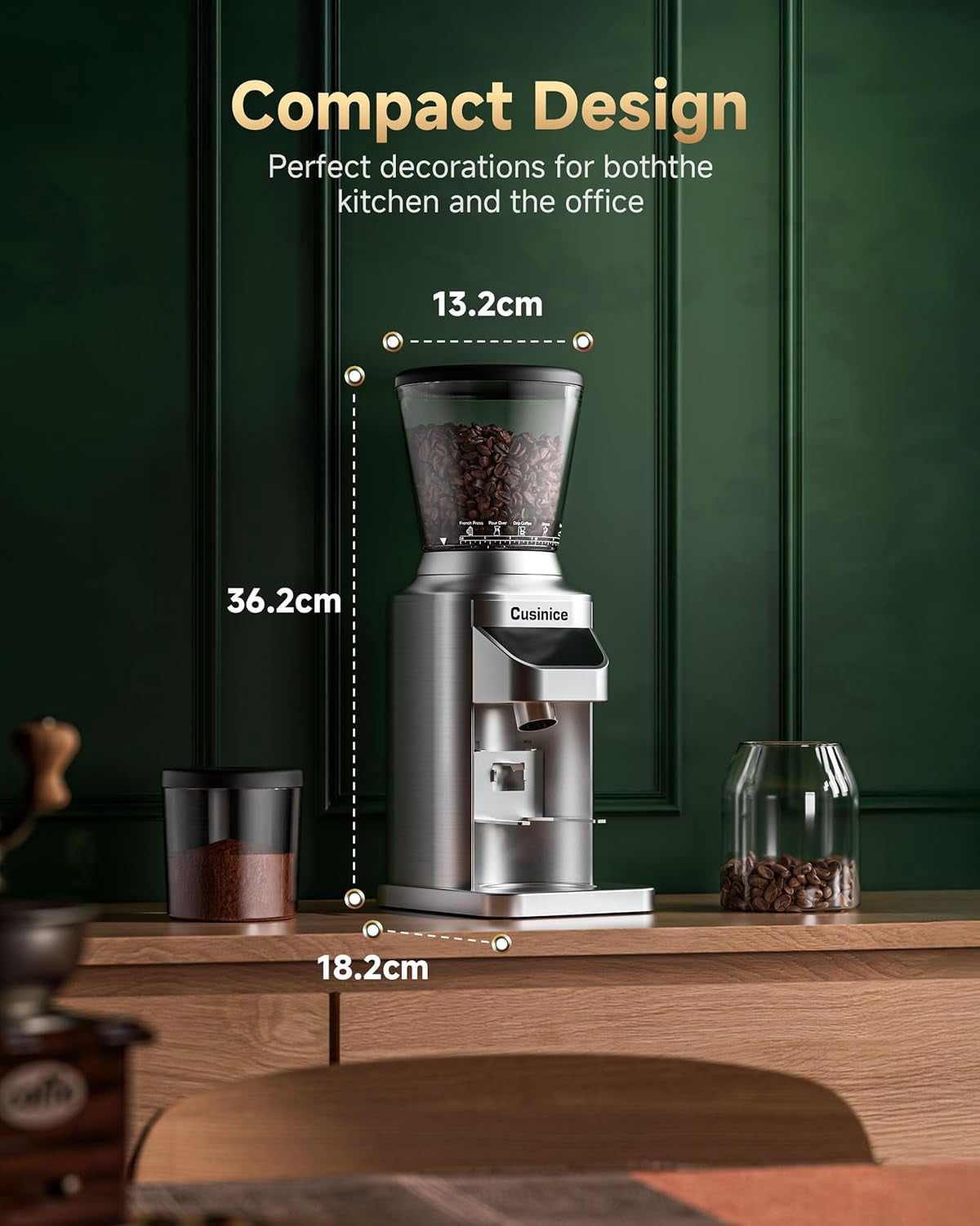 Conical Burr Coffee Grinder with 40mm Stainless Steel, 34 Settings & Anti-Static for Home Espresso