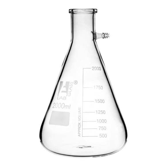 Filtering Flask, 2000ml - Borosilicate Glass - Conical Shape, with Integral Side Arm - White Graduations - Eisco Labs