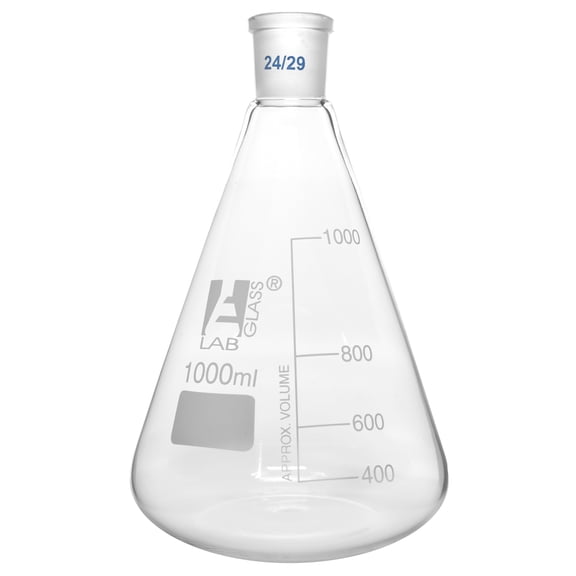Erlenmeyer Flask, 1000ml - 24/29 Joint, Interchangeable - Borosilicate Glass - Conical Shape, Narrow Neck - Eisco Labs