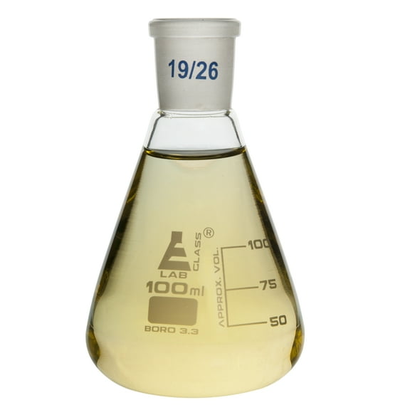 Conical Flask, 100ml - With Interchangeable Joint, Socket Size 19/26 - White Graduations - Borosilicate Glass - Eisco Labs