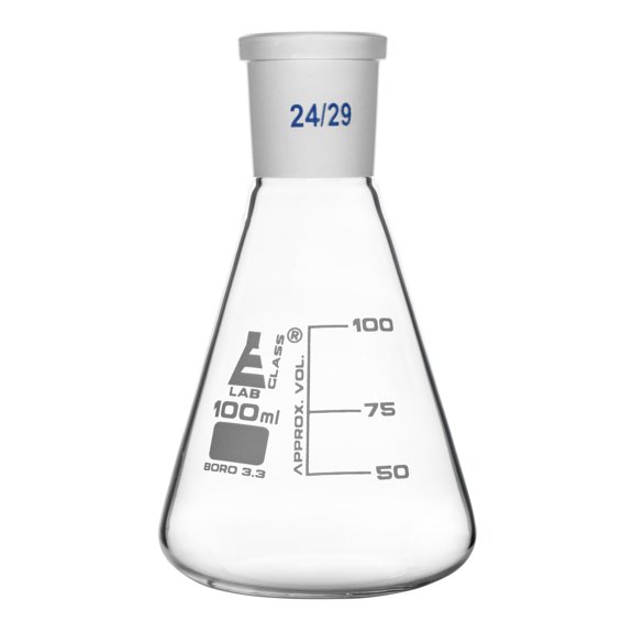 Conical Flask, 100ml - With Interchangeable Joint, Socket Size 24/29 - White Graduations - Borosilicate Glass - Eisco Labs