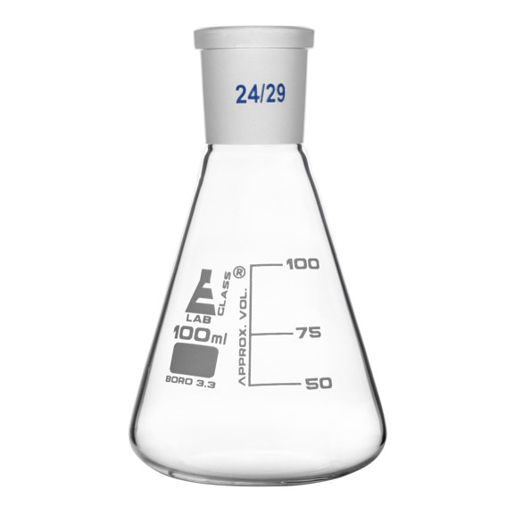 Conical Flask, 100ml - With Interchangeable Joint, Socket Size 24/29 - White Graduations - Borosilicate Glass - Eisco Labs