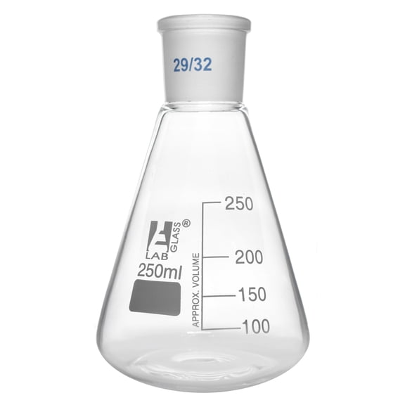 Conical Flask, 250ml - With Interchangeable Joint, Socket Size 29/32 - White Graduations - Borosilicate Glass - Eisco Labs