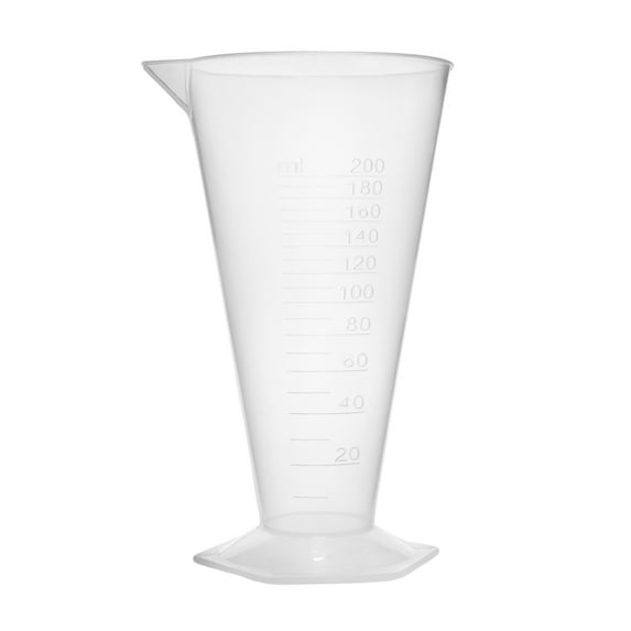 Conical Measure, 200ml - Polypropylene Plastic, Translucent - Pouring Spout - 10ml Raised Graduations - Hexagonal Base - Eisco Labs