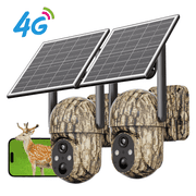 Conico 2-Pack 4G LTE Cellular Trail Camera with Solar Panel, No WiFi Game Camera for Hunting & Wildlife, 2K Color Night Vision, PIR Motion Detection, 360° PTZ V