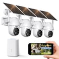 thumbnail image 1 of Conico Solar Security Camera System Wireless Outdoor, 4-Camera Home WiFi Surveillance Kit with Base Station, No Monthly Fee, 2K 360° Pan, Color Night Vision, PIR Human Detection, IP65 Weatherproof, 1 of 10