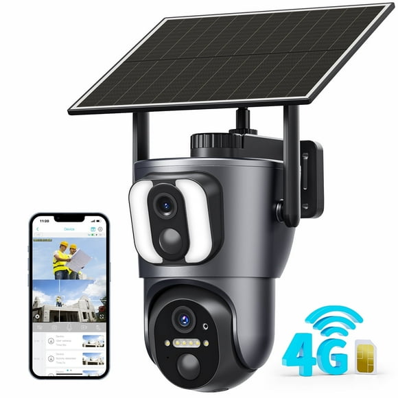 Conico 4G LTE Cellular Security Camera, Dual Lens Solar Powered Wireless Outdoor Camera, 2K HD Color Night Vision, PIR Motion Detection, 2-Way Audio, Waterproof, No WiFi Needed for Home Farm RV