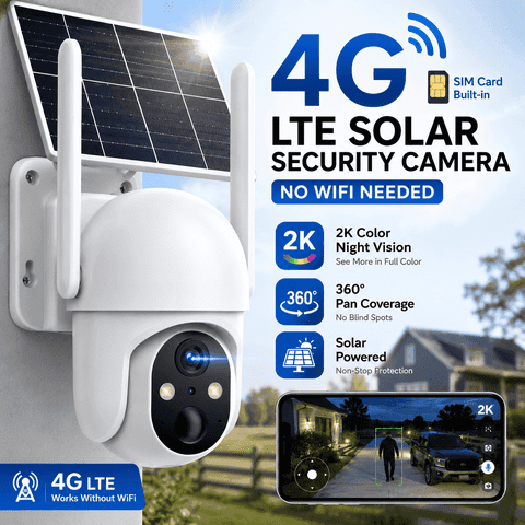 Conico 4G LTE Cellular Solar Security Camera Outdoor, 2K PTZ Wireless Security Camera with SIM Card, No WiFi Needed, AI Human Detection, Color Night Vision, 360° View