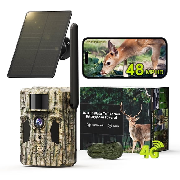 Conico 4G LTE Cellular Trail Camera, 48MP Wireless Solar Game Hunting Camera with 2K Video, Color Night Vision, 0.1s PIR Motion Detection, Waterproof for Wildlife & Outdoor Security