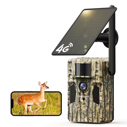 Conico 4G LTE Cellular Trail Camera, Solar Powered Game Camera for Hunting, 48MP 2K Deer Camera with Color Night Vision, 0.1s Trigger Wildlife Cams