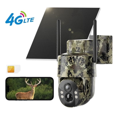 Conico 4G LTE Cellular Trail Camera Solar Powered, No WiFi Game Camera, 4MP PTZ 360° Deer Camera with Night Vision, Wireless Wildlife Camera for Hunting Farm Land